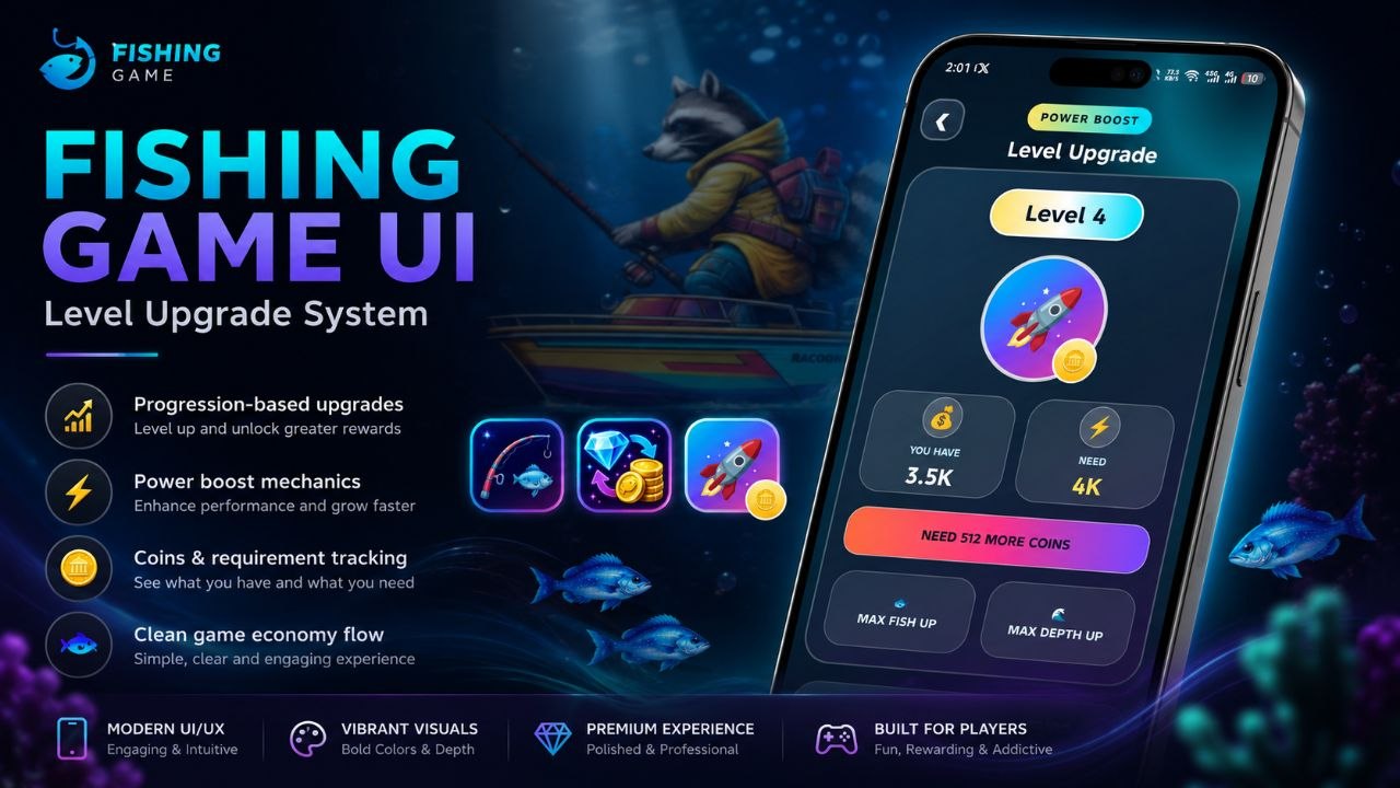 Fishing Game Level Upgrade Screen